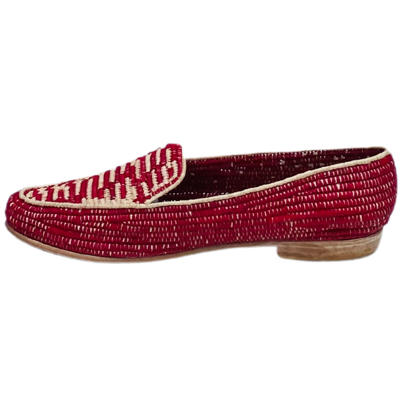 Women's Raffia Loafers (Red with Natural Accents)