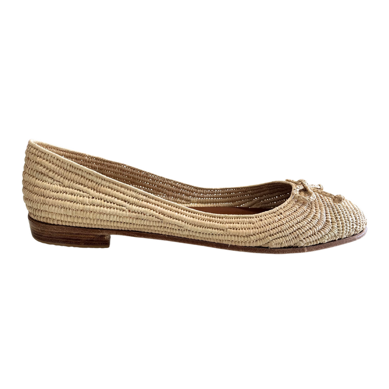 Raffia Ballet Flats (Natural) with Bow Tie