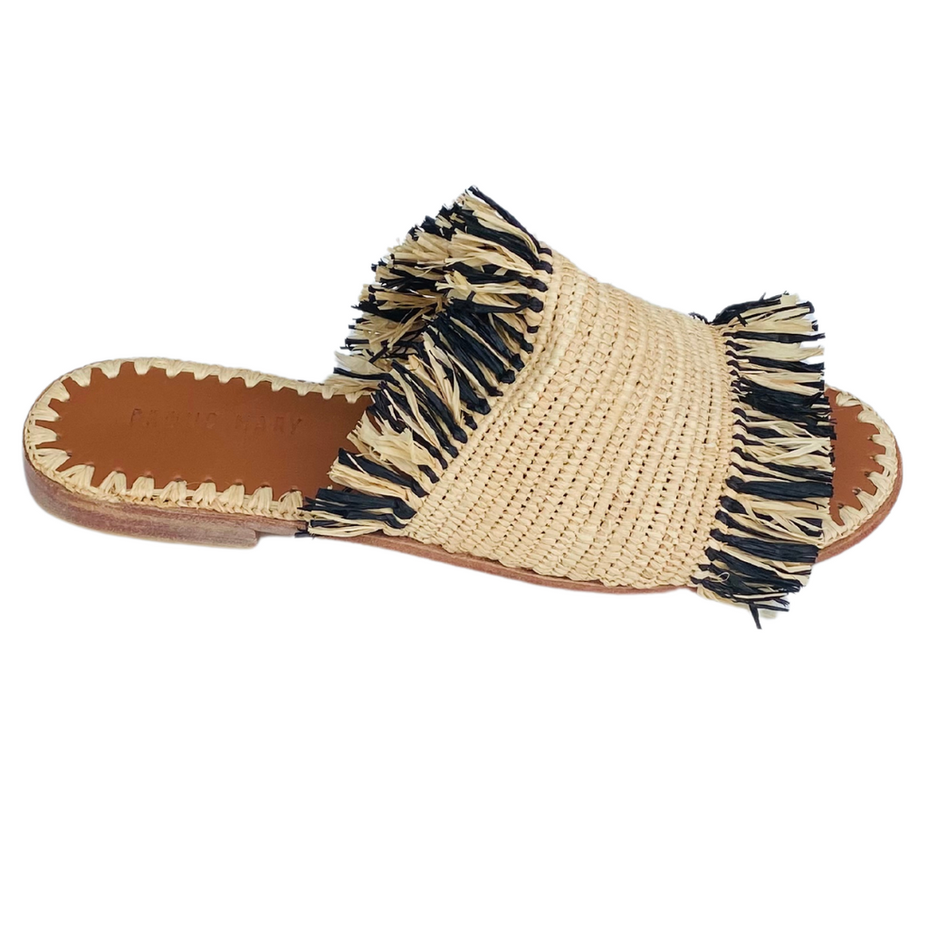 DOLCE & GABBANA】 RAFFIA SLIDE SANDALS WITH FRINGES Women's
