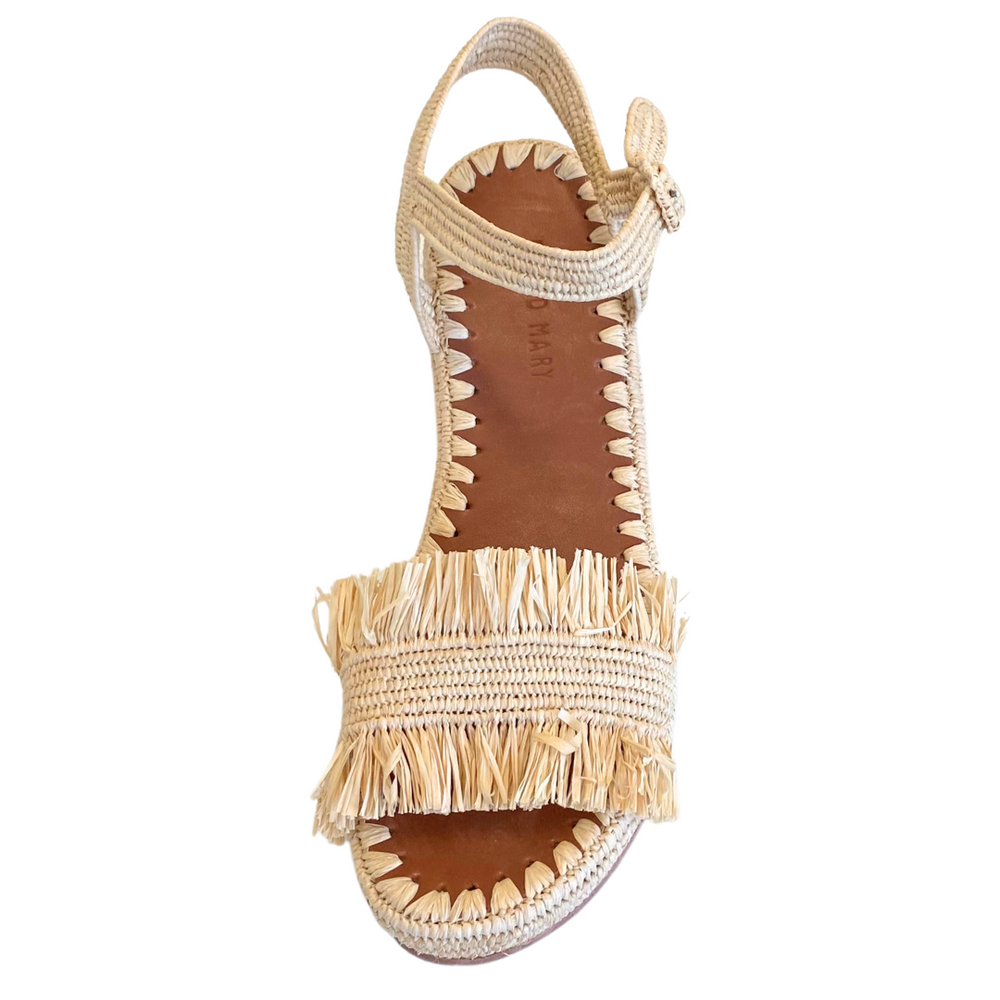 Women's Raffia Wedge Sandals - Natural Fringe Boho